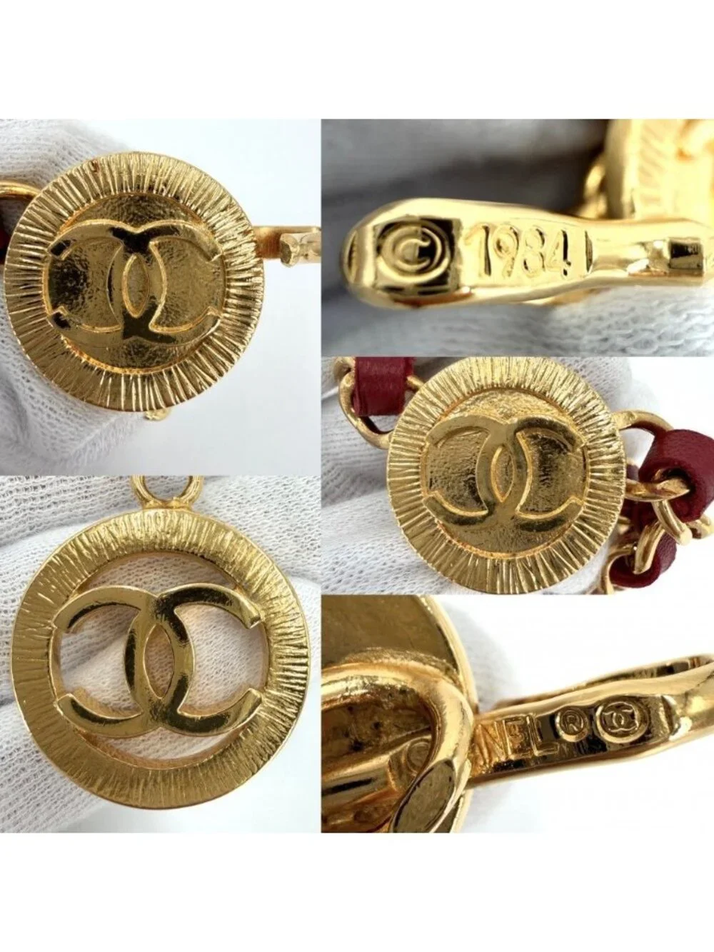 Chanel Belt Medal Chain CC Logo Vintage Leather Red Gold